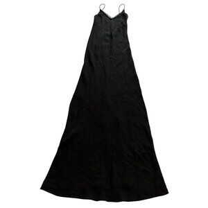 Venroy Lace Trim Silk Open Back Dress in Black